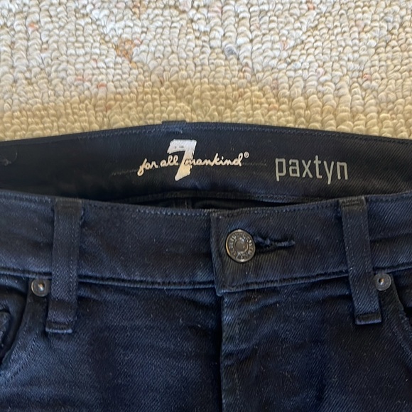 7 for All Mankind Paxtyn Distressed Skinny Slim Black Jeans - Picture 4 of 6
